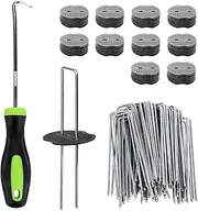 MEETOZ 100 Weed Control Membrane Pegs + 100 Buffer Washer, 15cm Weed Mat Pegs, Metal Garden Landscape Staples Artificial Grass Pins Ground Cover Mossing Fabric Artificial Barrier Pegs