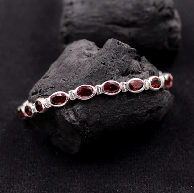Beautiful Garnet Oval Bracelet Solid 925 Sterling Silver Bracelet Gift For Love