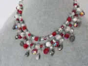 Larzo Necklace Red AB Gray White 2-Strand Vintage Mixed Agate Double Drop