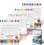 Zebra Clickart Retractable Marker Pens 48 Colors Complete Set, 4 Unique 12-Color Sets Included, Water-Based Ink, Smooth Writing, Ideal for Note-Taking and Artwork with Ukiyo-e sticky notes