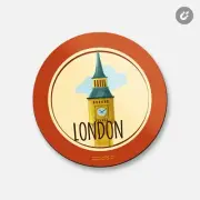 London Big Ben England Landmark Travel | 4'' X 4'' Round Decorative Magnet