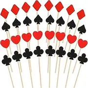 100 PCS Casino Cocktail Picks, Bamboo Poker Toothpicks, Appetizer Toothpicks for Party Food Fruits Dessert, Black and Red Poker Cocktail Toothpicks Decoration for Appetizers