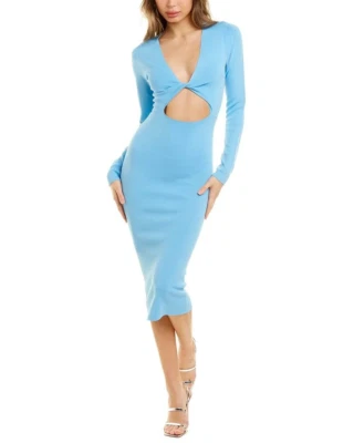 Bardot CORNFLOWER Women's Eliana Twist Front Mesh Knit Midi Dress, US 8