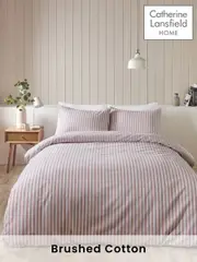 Catherine Lansfield Blush Pink Brushed 100% Cotton Stripe Duvet Cover Set (AC4034) | $46 - $81