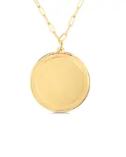 14K Italian Gold Paperclip Links Round Tag Necklace