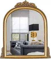 Gold Baroque Arched Mirror – 15.2" x 11.6", Resin Frame - Antique Mirror