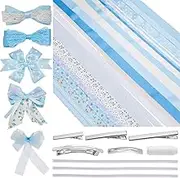 WADORN Bows DIY Making Kit, Lace Ribbon Hair Bow Making Kit Pre Cut Hairbows with 40Pcs Iron Hair Clip Finding 23 Styles Polyester Ribbon 3Pcs Glue Sticks 50M Sewing Thread for Gift Wrapping Hairband