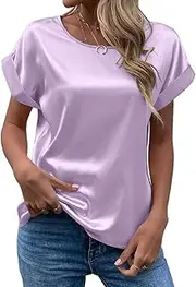 [Generic] Summer Tops Loose Fit Spring Shirts Round Neck Solid Workout Basic Tee