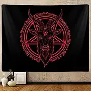Satanic Pentagram Tapestry for Bedroom, Baphomet Statue Art Goat Head Skull Pagan Tapestries Wall Hanging for College Dorm Living Room Men Decor 80"X60", Black and Red Gothic Demon Poster Blanket