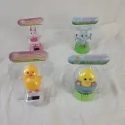 4 SOLAR POWERED DANCING Easter Bunny Rabbits carrots Chicks eggs BOBBLE HEAD TOY