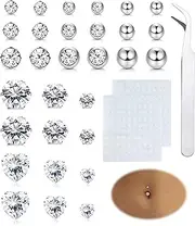 [Kakonia] Fake Belly and Nose Piercing Studs - Eyebrow Ring, Lip Labret, Non-Piercing Nose Rings, Belly Button Jewelry