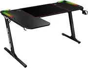 L Shaped Gaming Desk with Led Light Computer Desk Home Office Workstation Racer Table Desktop Carbon Fiber 140CM Black