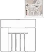 Silverware Tray, Transparent Cutlery Drawer Organiser, Silverware Organizer with Compartments, Space-saving Cutlery Tray for Drawer, Multipurpose Kitchen Drawer Organizer for Home Bedroom