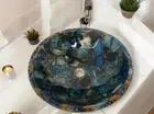 Blue Agate & Gold Resin Bathroom Sink | Luxury Gemstone Vessel Basin | Handmade