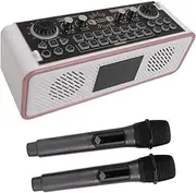 Portable Live Sound Card, Audio Karaoke Machine with 2 Microphones, Sound Mixer Board with Sound Effects, for Live Streaming, Recording