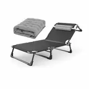 Camping Stretcher Single Folding Bed Frame Mattress Recliner Mat Pillow