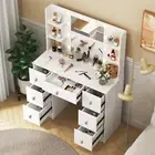 Large 100cm Dressing Table LED Makeup Mirror 7 Drawers &Crystal Pull Vanity Desk