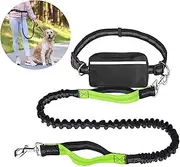 Taicols Hands Free Dog Leash with Pouch-Waist Dog Running, Retractable Reflective Bungee Dog Leash for Running Walking Hiking,Leash with Adjustable Waist Belt & Dual Handle (monomer)