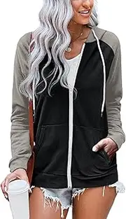 [WROLEM] Women Casual Full Zip Up Hoodie Comfy Loose Tie Dye Solid Sweatshirt Long Sleeve Jacket with Pockets
