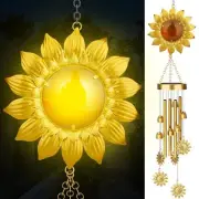 Solar Wind Chimes with Sunflower LED Lights, 42-Inch Large Waterproof Outdoor...