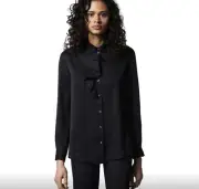 Diesel Women's Top S Small C-HALLEY Button Front L/S Ruffle Trim Black $198 NWT