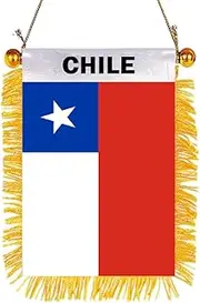 GSYLPFT 4 X 6 Chile Flag Small Mini Chilean Flags Banners for Car Rearview Mirror Window Hanging Decor with Suction Cup & Fringy