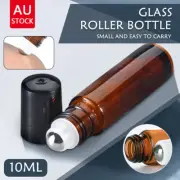 100x 10ml Roller Bottles Amber Thick Glass Steel Roll on Ball for Essential Oils