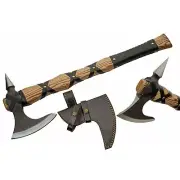 Viking Beard Axe Pickaxe Carbon Steel Blade Head Wood Handle + Sheath | 21in.