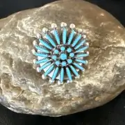 Blue Turquoise Zuni Sterling Silver Needle Point Cluster Ring Size 8 17843