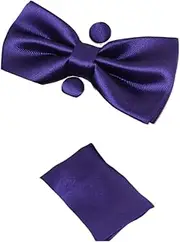 [Zasel] Mens Dark Purple Matching Bow Tie, Pocket Square & Cuff Links Set