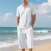 Men's Polo Shirts Golf Shirt Outdoor Daily Wear Lapel Short Sleeve Fashion Hawaiian Plain 2 Piece Summer Regular Fit Black White Navy Blue Khaki Army Green Lig