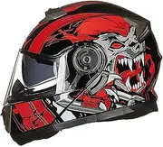 Integrated Modular Motorcycle Helmet Flip Up Motorbike Helmet Double Sun Visor Full Face Helmet Lightweight DOT/ECE Approved Crash Helmets for Adults Men Women B,L=58-59CM