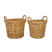 2pc Maine & Crawford Cheche 28/32cm Rattan Cylinder Log Basket Storage w/ Handle