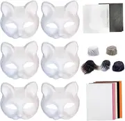 Cat Masque Making Craft Kit - 18x/Set Arts Crafts Creative Funny | Animal Costume Accessory, Blank Cat Masque Set for Masquerade, Crafting, Party