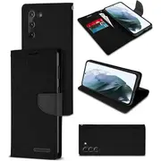 Goospery Canvas Samsung Galaxy S21+ / S21 Plus Wallet Leather Case Denim Stand Flip Fabric Pouch Credit Card Slots Cover - Black