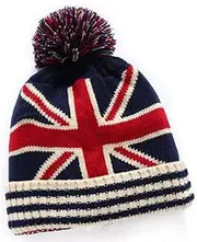 [S Forever] Adult Winter Warm Cable-Knit Caps Pom-Pom Wool Beanie Knitted Hats (British Flag)