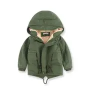 Nevenka Kids Winter Jacket with Hood & Pockets Fleece Lining Outwear-Army Green