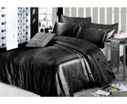 Luxury Soft Silky Satin King Bed Sheet Set- Black