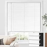 UNISHADES Aluminum Cordless Mini Blinds for Indoor Windows Room Darkening 100% Privacy 1" L-Shaped Blades Window Blinds for Home, for Window Size 22" W × 48" H, White