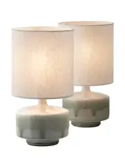 Isabel 1 Light Table Lamp in Sage Ceramic with White Fabric Shade, 2 Pack