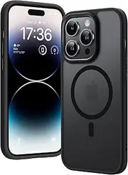 [TAURI] for iPhone 14 Pro Max Case 6.7" with Translucent Matte Back, Compatible with MagSafe, Military-Grade Protection, [Anti-Fingerprint] Shockproof Frosted Magnetic Phone Cover - Black