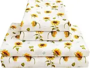 Weaveinbay King Sheet Set, 38cm Deep Pocket Ultra-Soft Microfiber King Bed Sheets, Breathable & Cooling 4 Piece Sheet Set, Yellow Flower, King