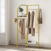Fin Freestanding Gold Coat Rack Strong Entryway Corner Clothes Stand W/ Shelf & Hook