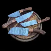 Kitchen Knives Set of 4 Pcs Handmade Fixed Blade Damascus Wood Handle Chef Set