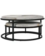Classic Home Set of 2 Hayword Cow Leather Nesting Coffee Tables