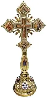 Alloy Gold Plated Soul Crucifix, for Church Prayer Pectoral with Gift Box Orthodox Religious Ceremony Hand Hold Cross Blessing Cross