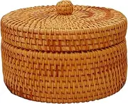 Rattan Storage Basket with Lid 5.5x3 Round Woven Organizer Box for Fruit/Toys/Remote, Natural Minimalist Home Decor