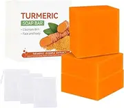 Turmeric Soap Bar with Ginger Extract - 3PCS Moisturizing & Brightening Turmeric Bar with Soap Bubble Mesh Bag for Men & Women - All Skin Types,100g