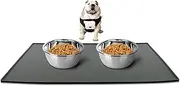 Leeko Pet Food Mat Extra Large, FDA Grade Silicone Waterproof Dog Feeding Mat, Cat or Dog Feeding Placemat, 24" x 16" x 0.4" Grey