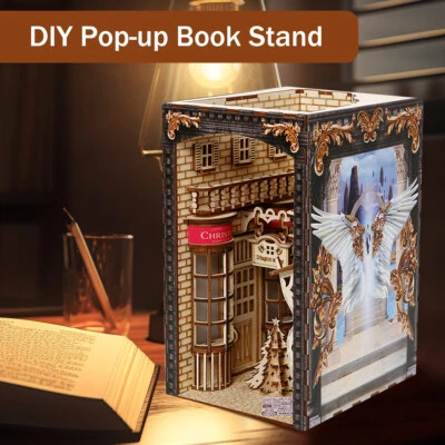 DIY Book Nook Kit 3D Wooden Puzzle Bookshelf Insert Decor with LED Light DeDsN